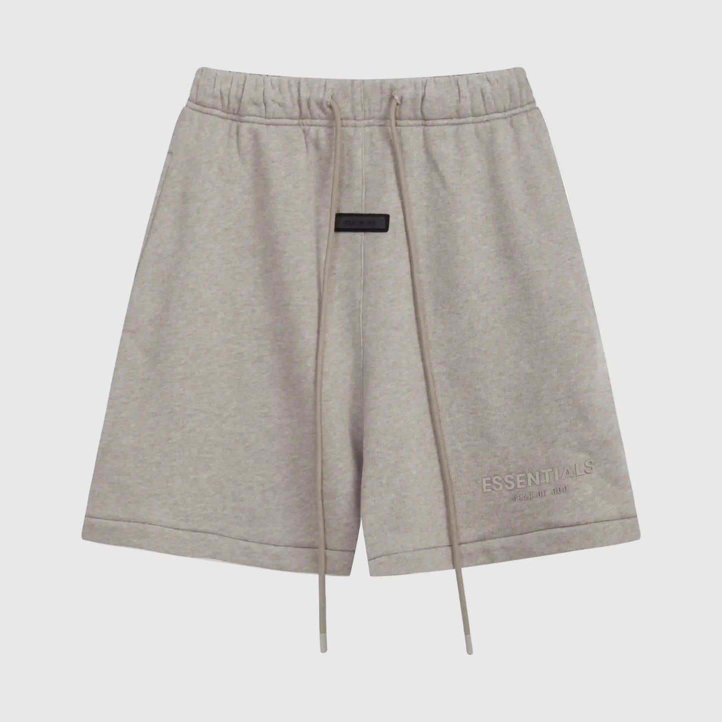 Fear of God Essentials heathered grey fleece shorts with tonal logo and everyday relaxed fit
