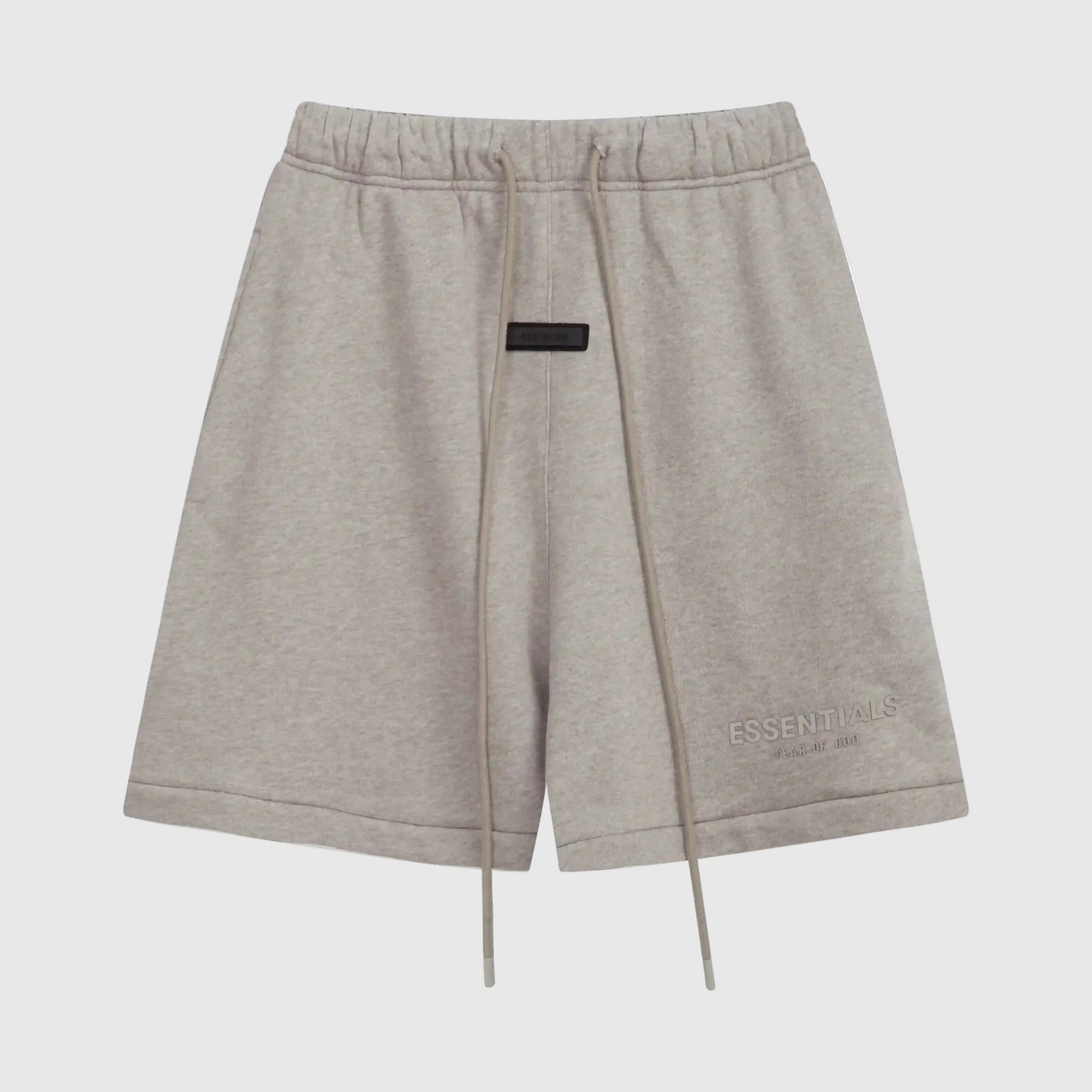 Fear of God Essentials heathered grey fleece shorts with tonal logo and everyday relaxed fit