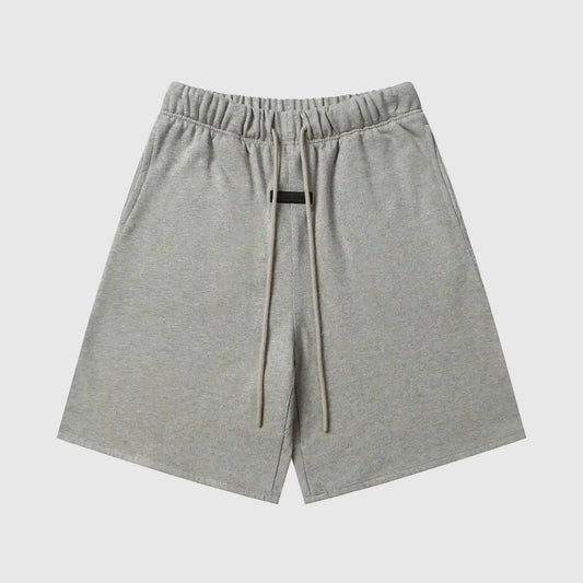 Essentials Dark Heather Oatmeal fleece shorts front view – Fear of God