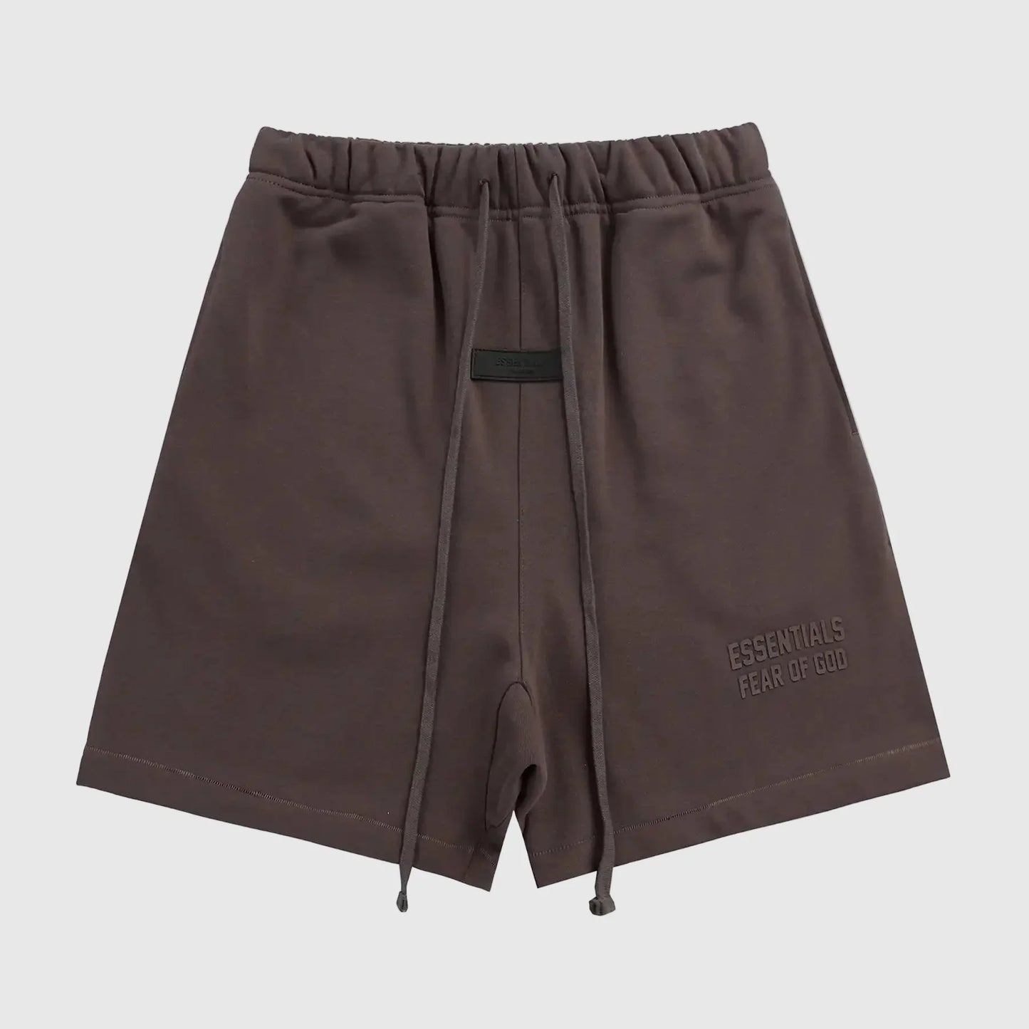 Fear of God Essentials Congo brown fleece shorts with tonal logo and long drawstrings