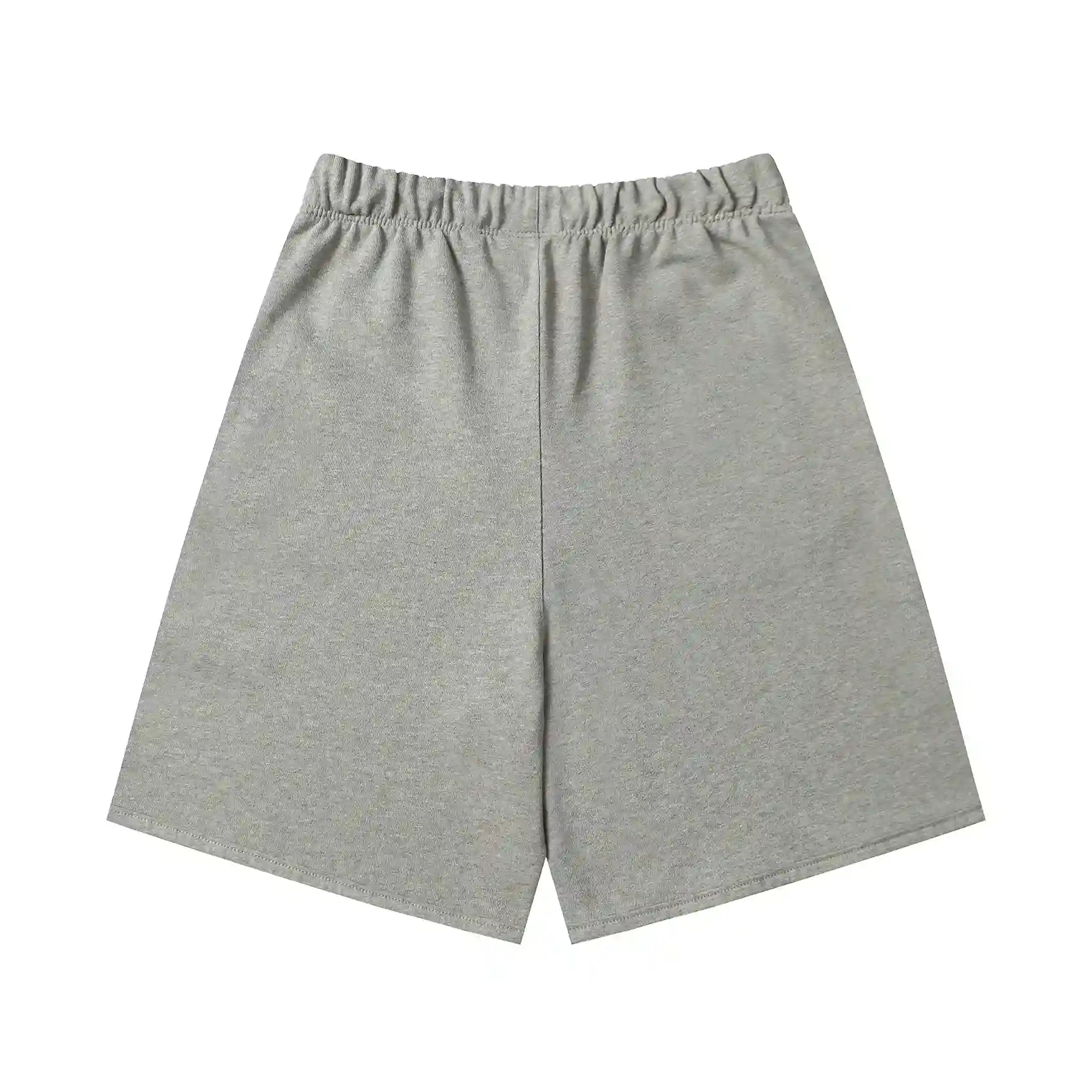 Fear of God Essentials Dark Heather Oatmeal fleece shorts relaxed fit side view