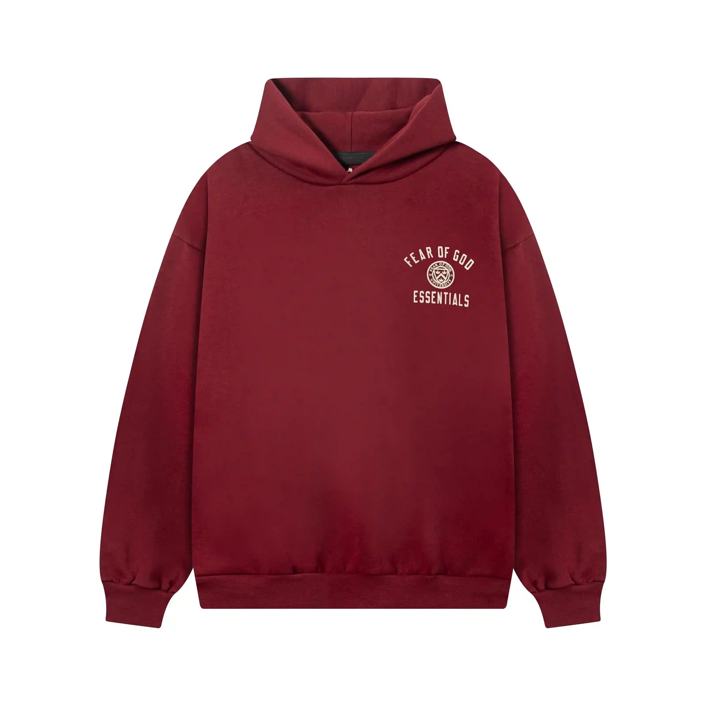 Essentials streetwear tracksuit dark chestnut fleece fabric close up by Fear Of God