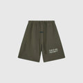 Fear of God Essentials Hemlock green fleece shorts with tonal logo and oversized fit