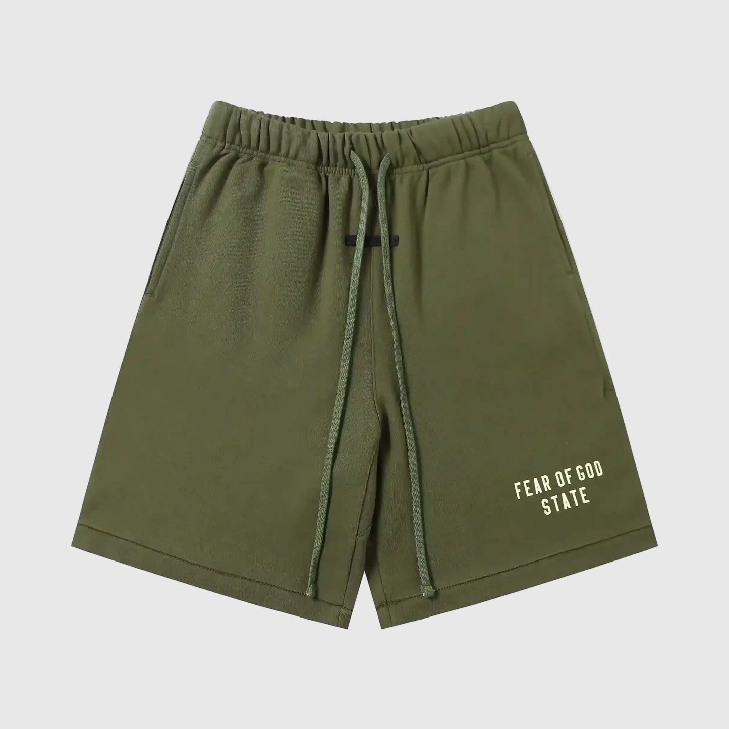 Essentials Hemlock fleece shorts front view – Fear of God