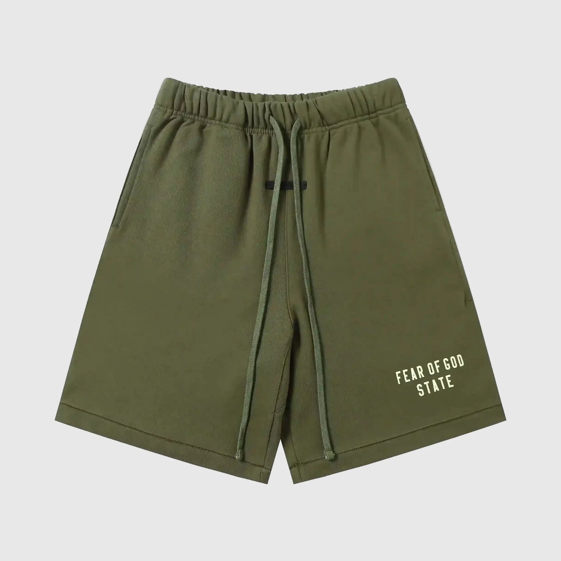 Essentials Hemlock fleece shorts front view – Fear of God