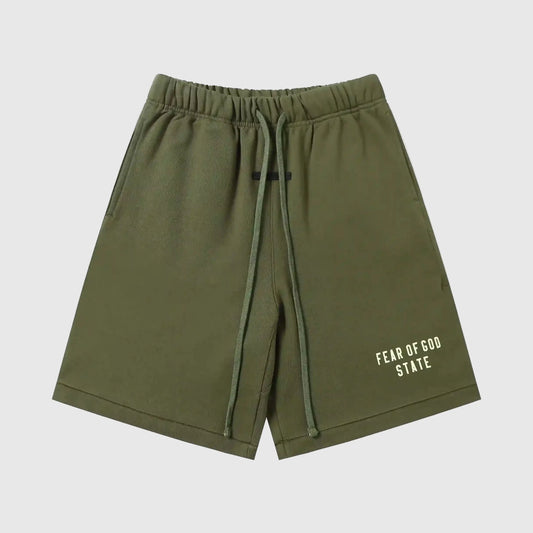 Essentials Hemlock fleece shorts front view – Fear of God
