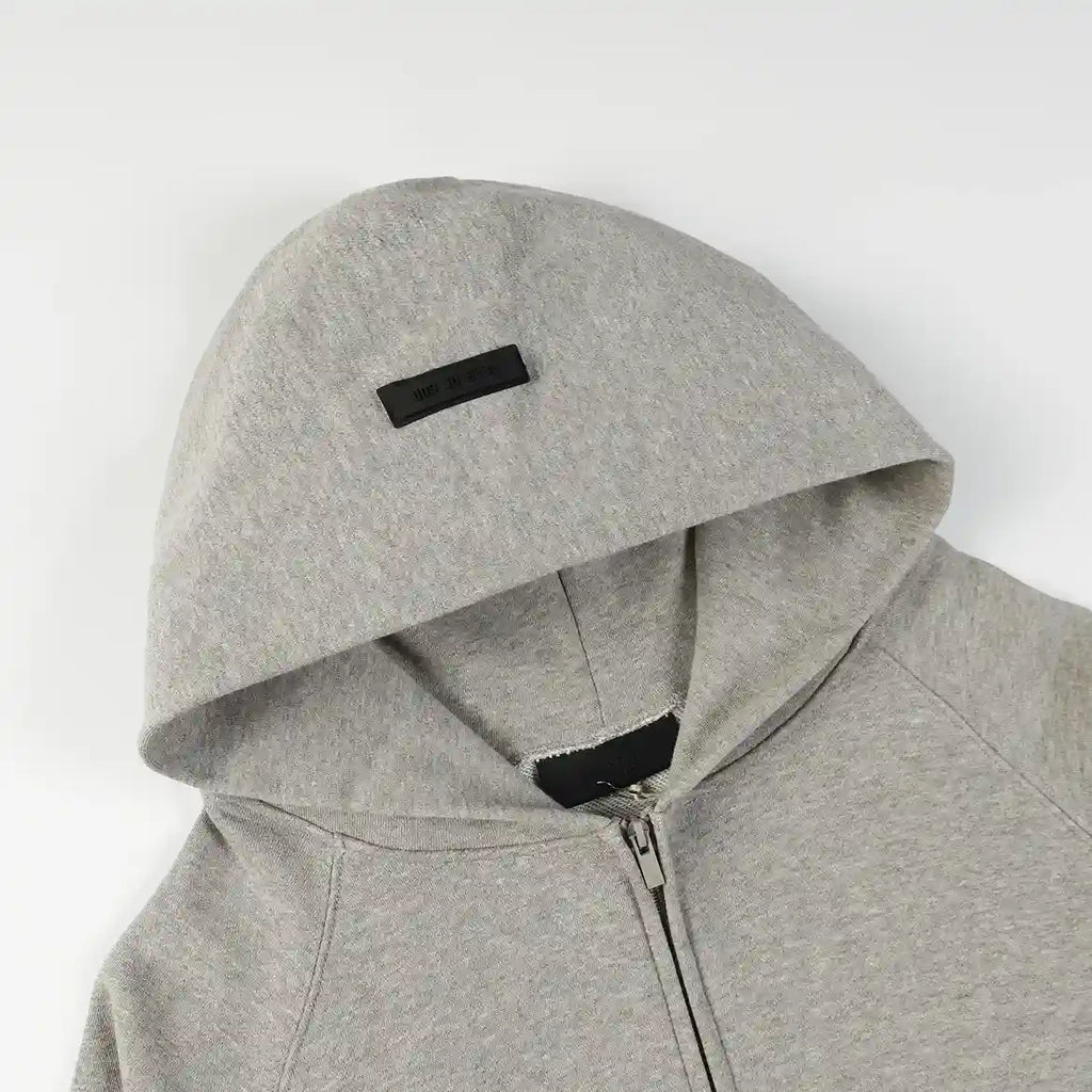 ESSENTIALS Clothing Dark Heather Oatmeal Zip Fleece Hoodie