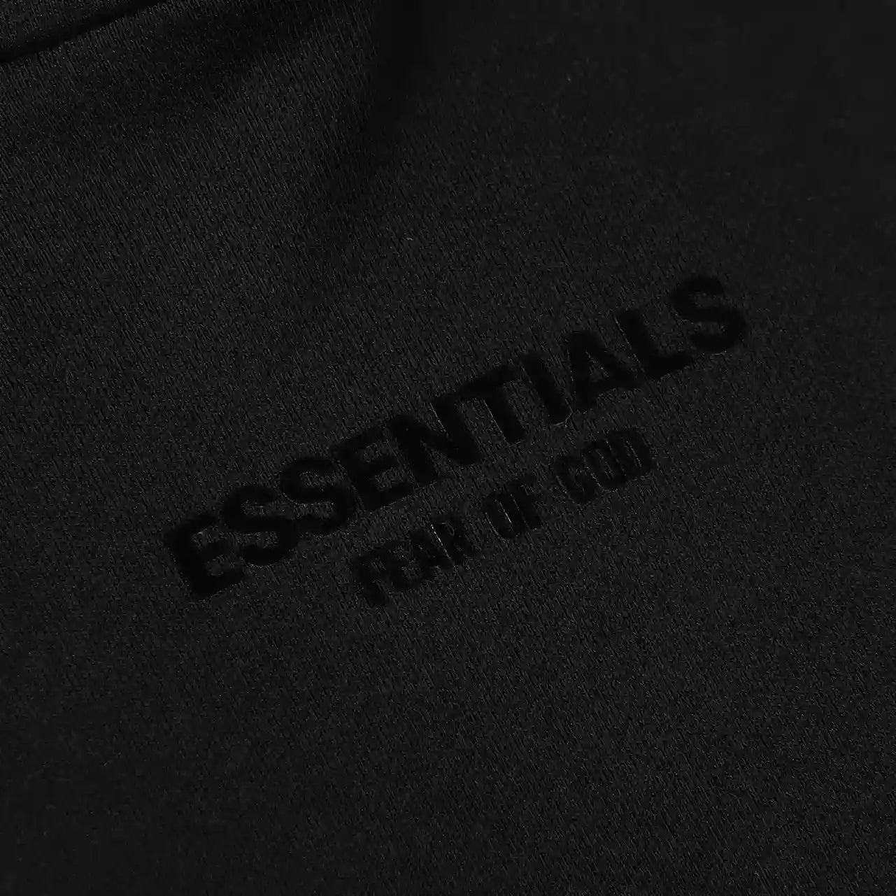 essentials black hoodie ribbed cuffs and hem detail