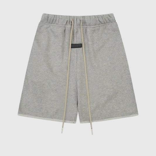 Premium cotton-blend detail on Essentials dark heather oatmeal shorts by Fear of God
