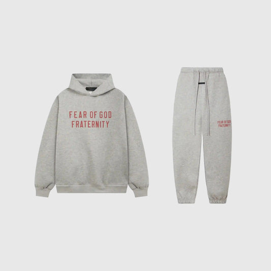 Essentials Dark Heather Oatmeal Hoodie Set front view – Fear of God matching set