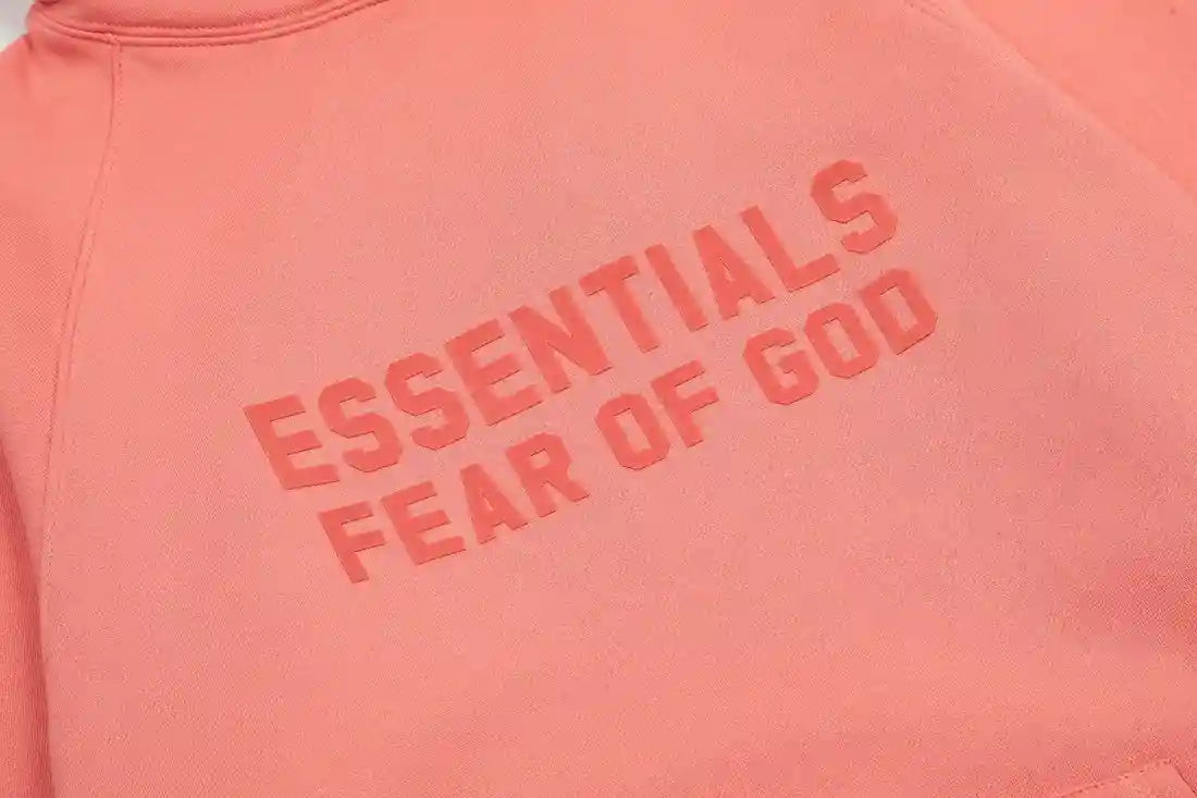 essentials coral hoodie ribbed cuffs and hem detail
