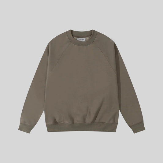 Fear of God Essentials tobacco brown sweatshirt front view classic fit crewneck
