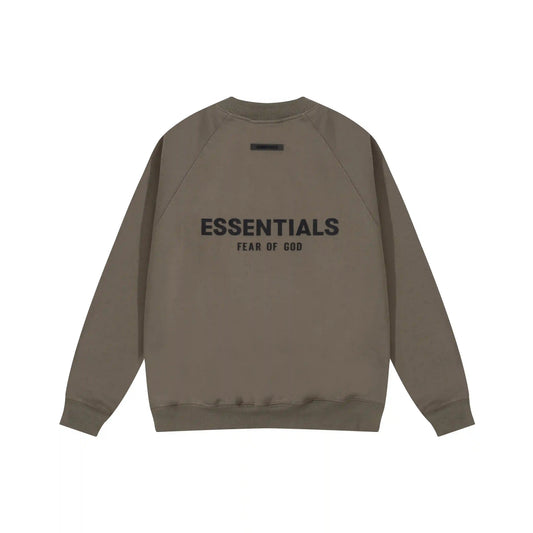 Fear of God Essentials tobacco brown sweatshirt back view with Essentials logo