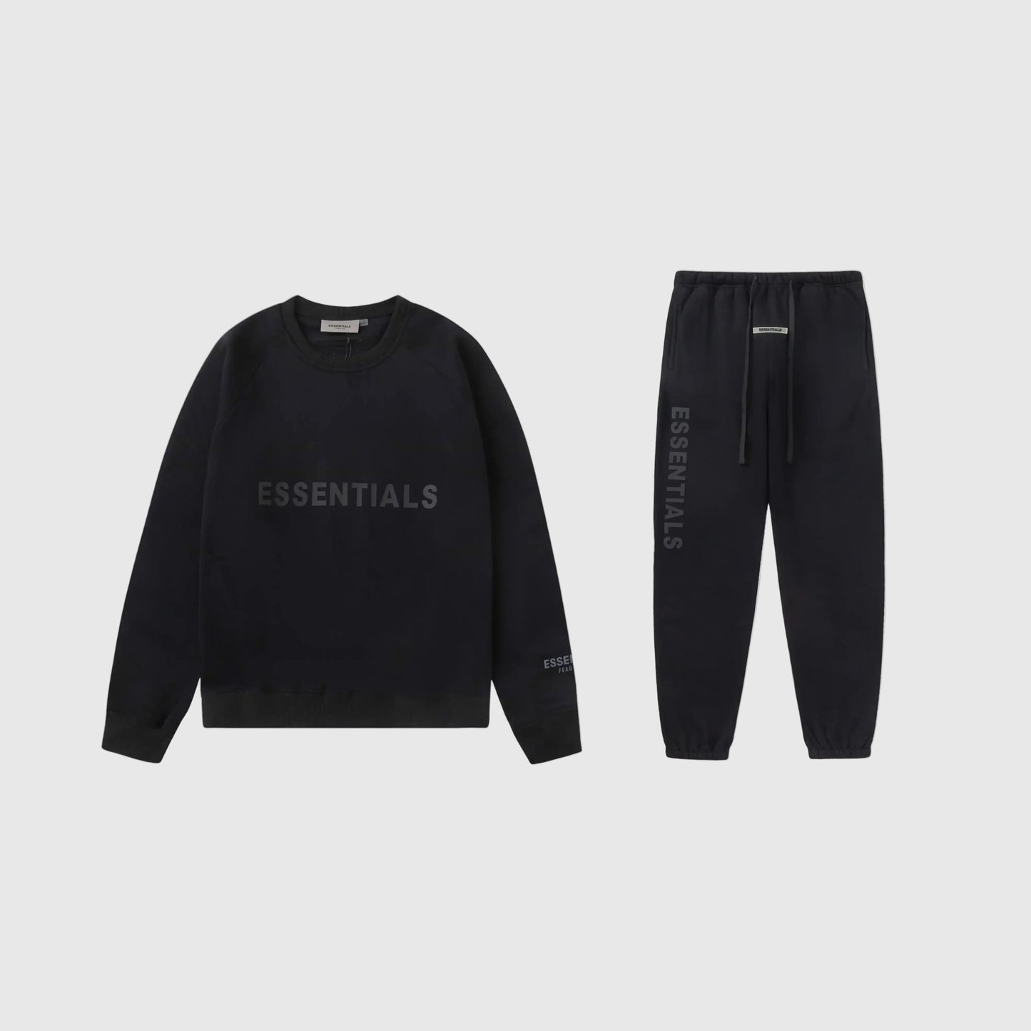 essentials black tracksuit by Fear Of God coordinated core casual set