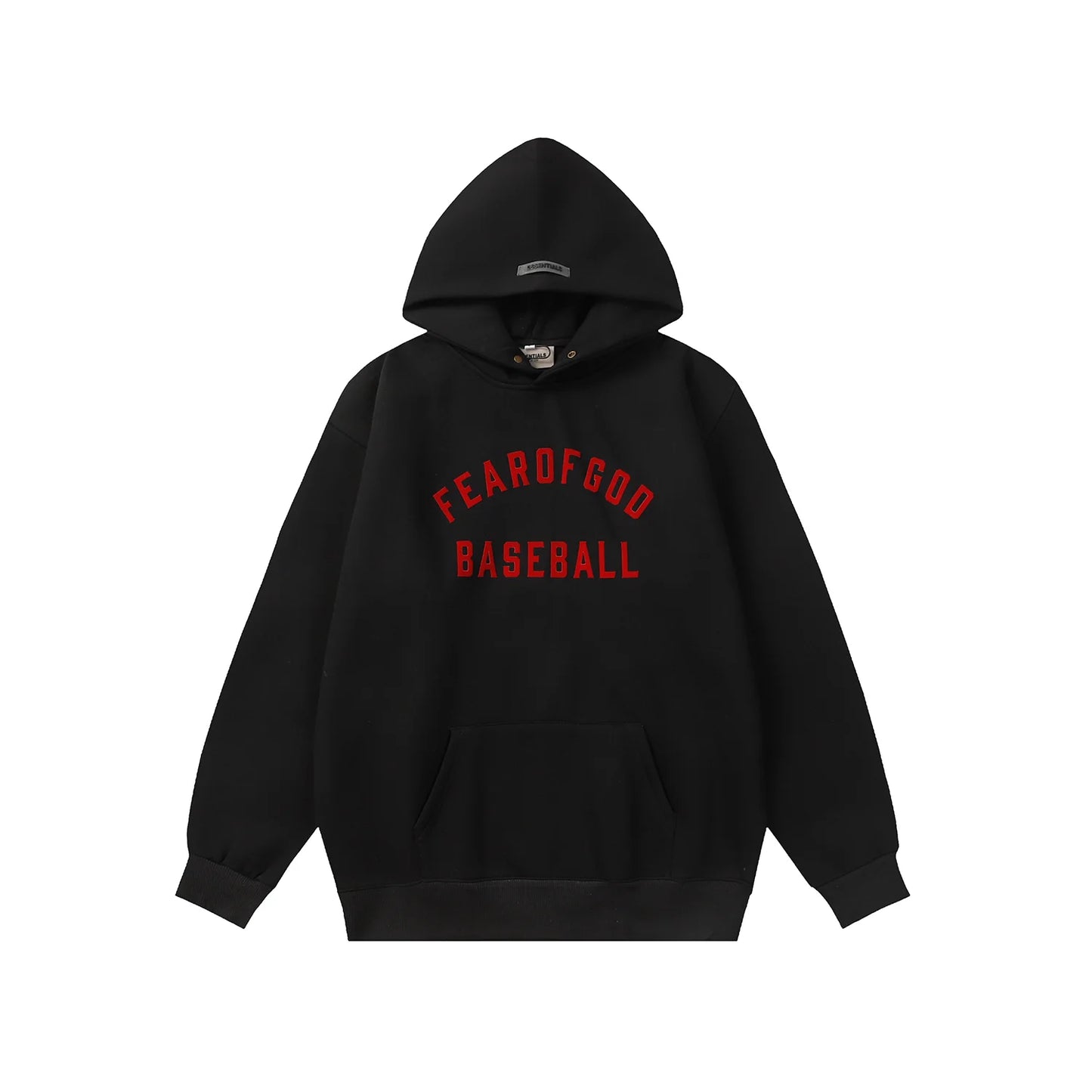 Fear of God ESSENTIALS Signature Baseball Black Red Hoodie