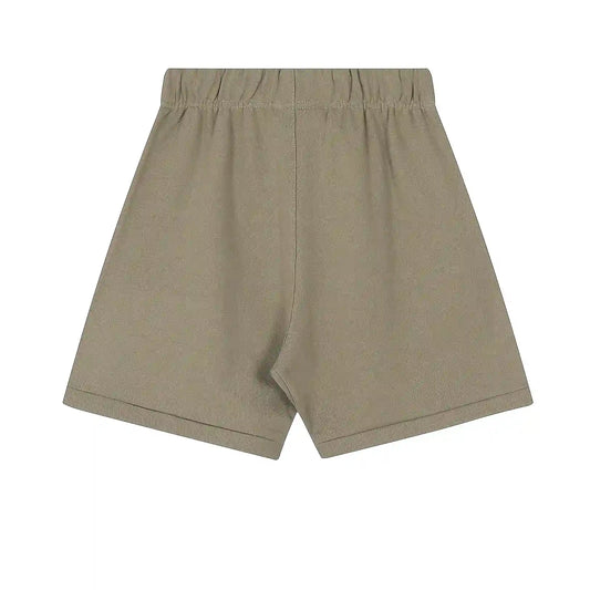 Fear of God Essentials Sandrift beige fleece shorts with tonal logo and long drawstrings