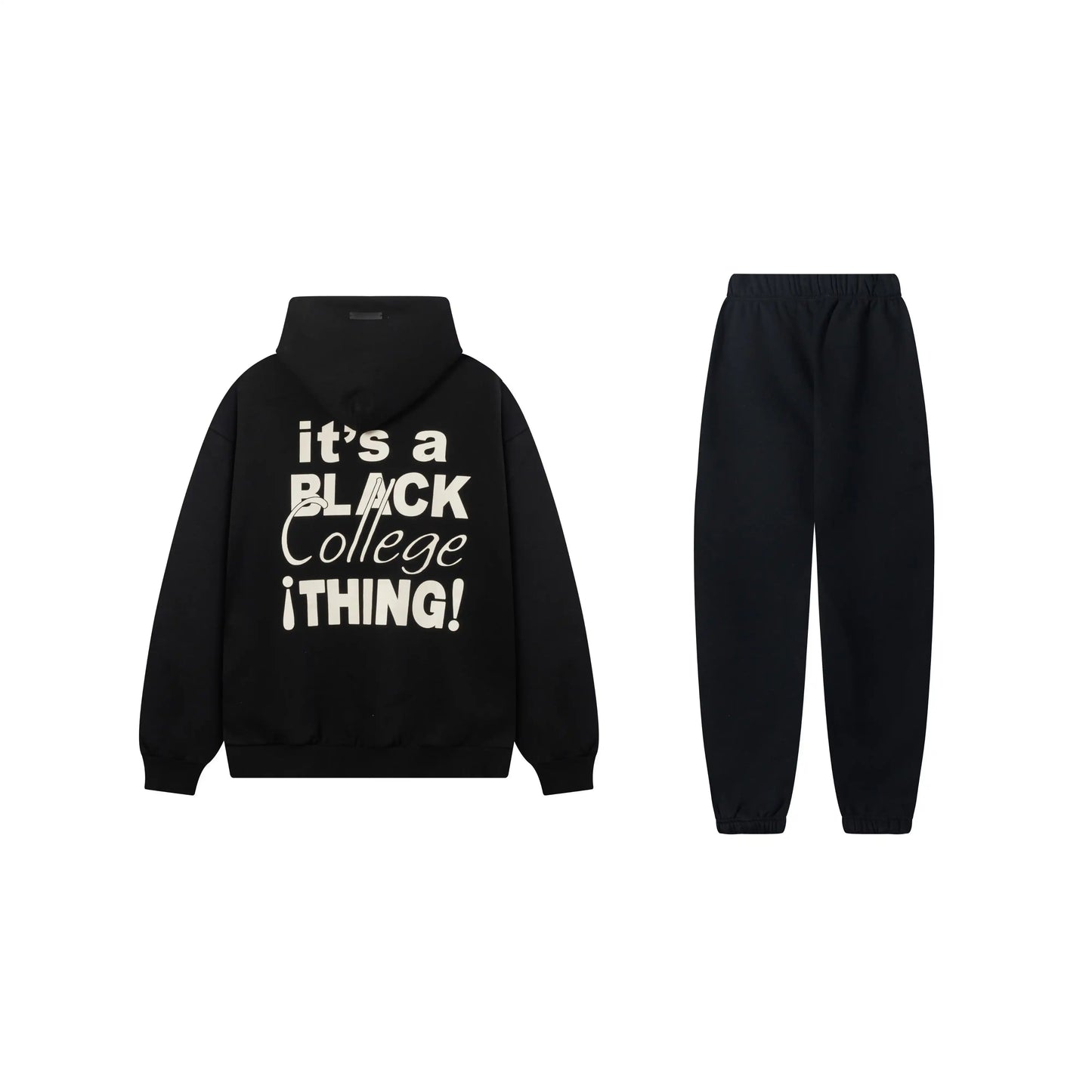 Essentials tracksuit black full set angled view relaxed fit