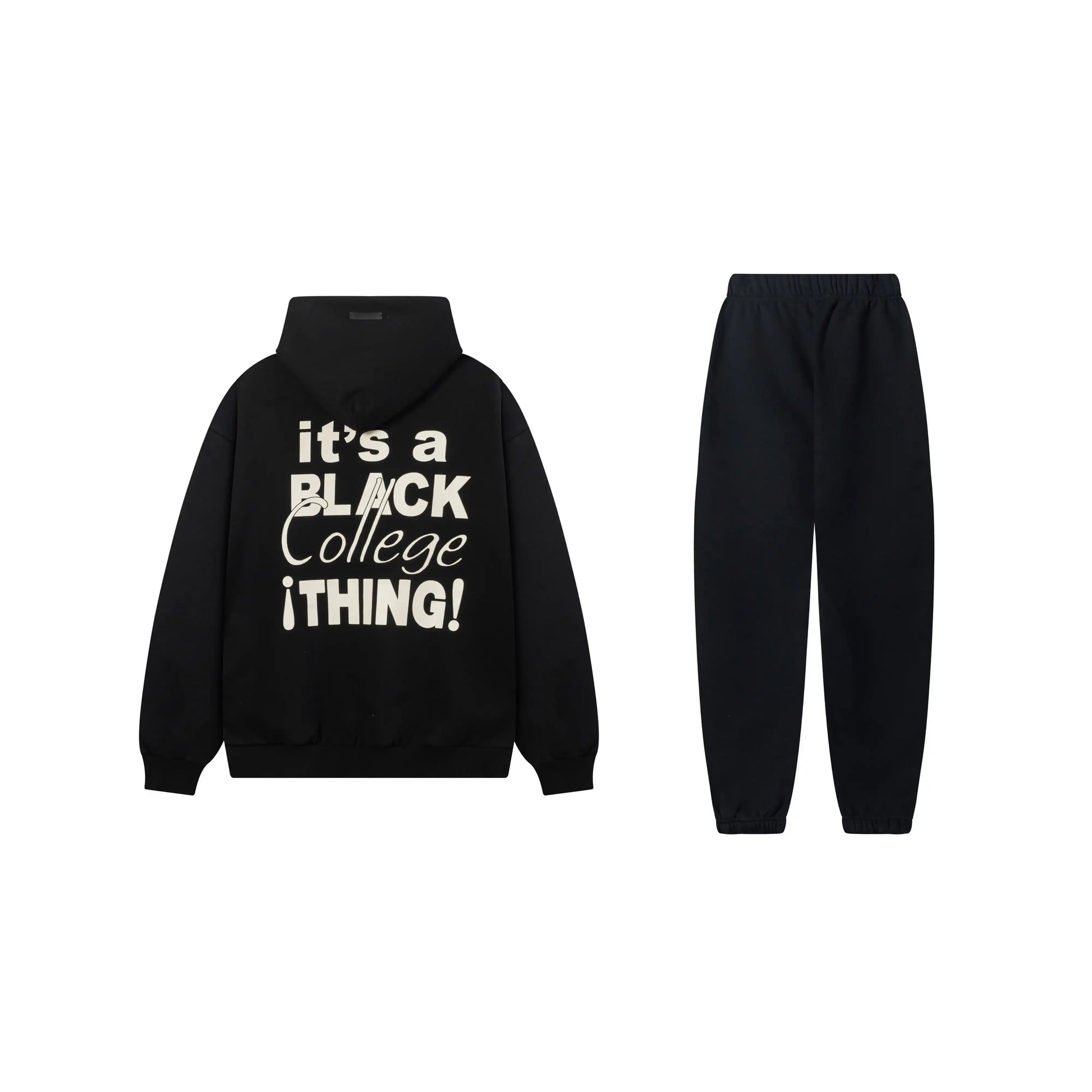 Essentials tracksuit black full set angled view relaxed fit