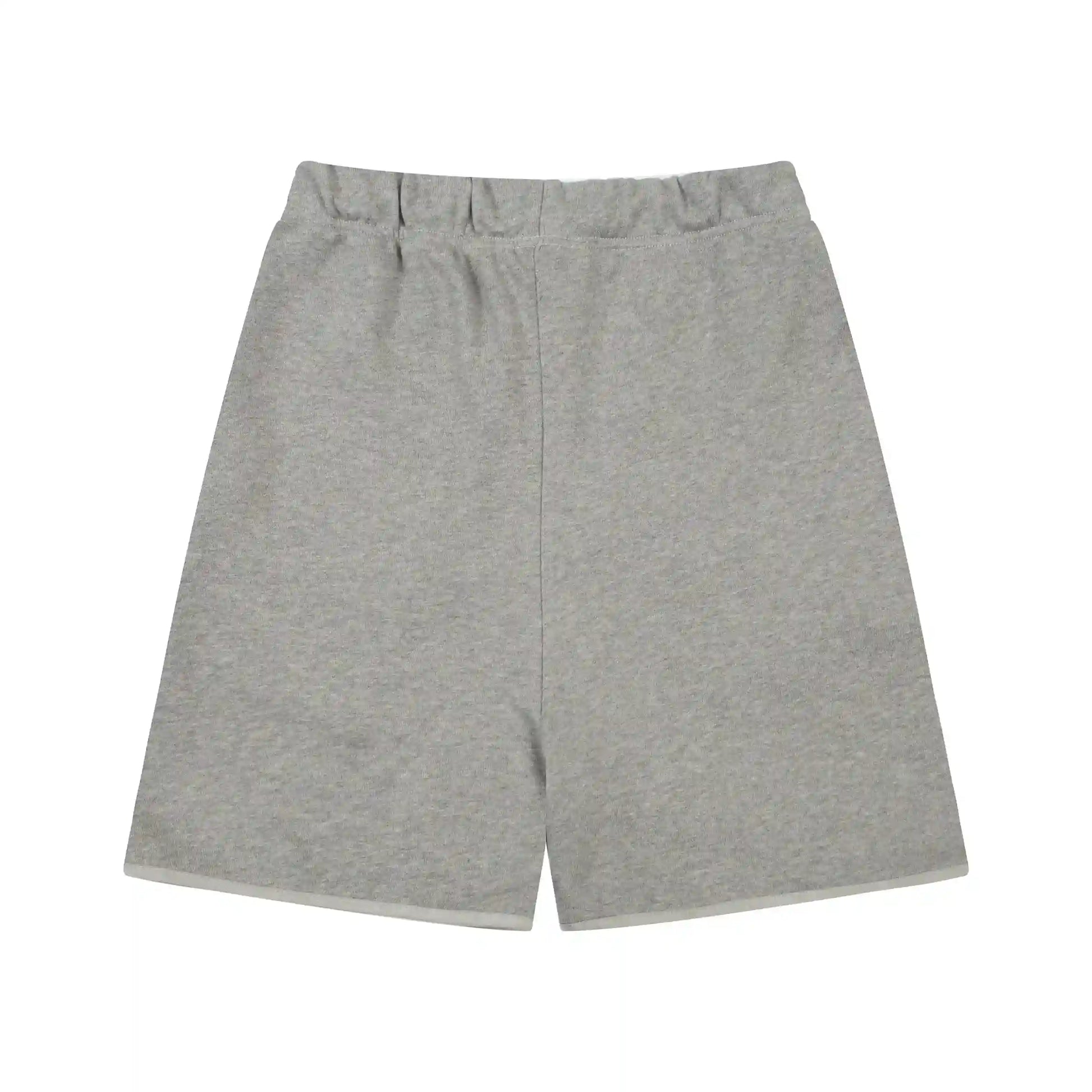Essentials dark heather oatmeal relaxed shorts by Fear of God styled with tee