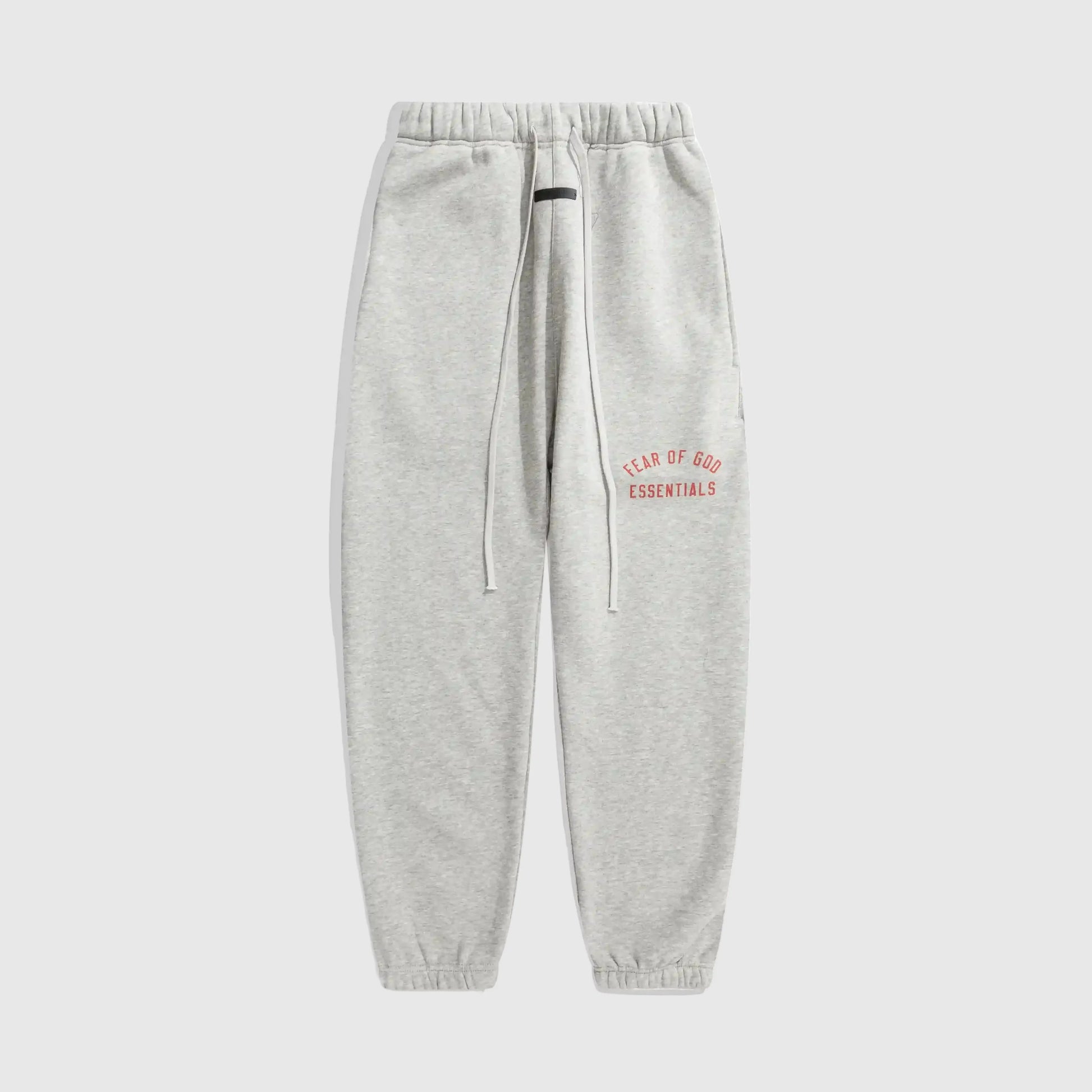 Essentials light heather oatmeal streetwear fleece sweatpants by Fear of God front view