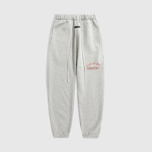 Essentials light heather oatmeal streetwear fleece sweatpants by Fear of God front view