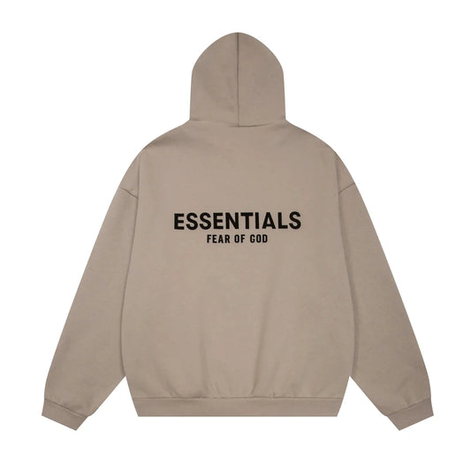 Essentials sandrift hoodie back view relaxed fit heavyweight core fleece
