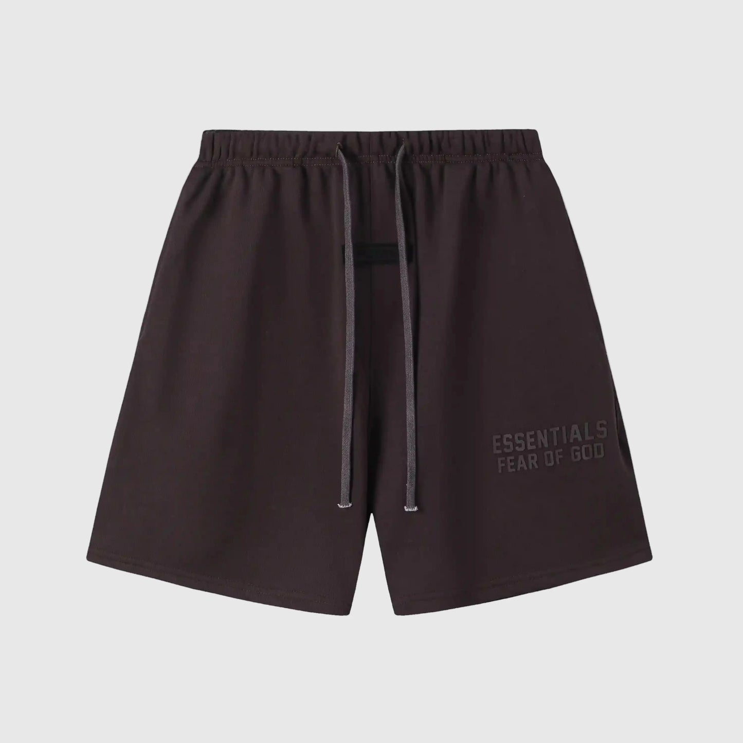 Fear of God Essentials Congo Brown fleece shorts with tonal logo and relaxed streetwear fit