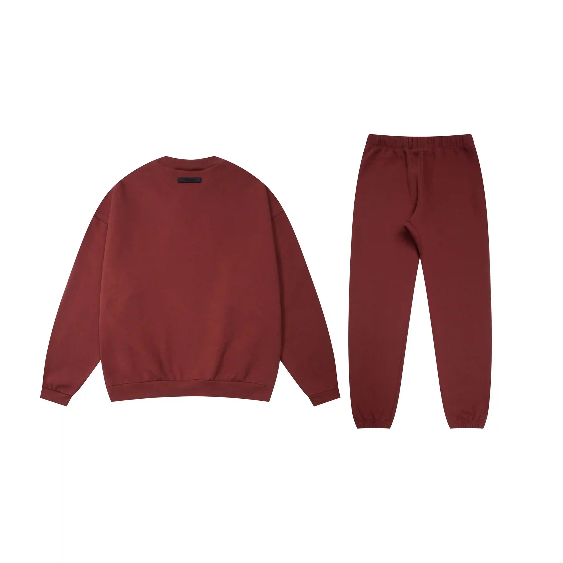 Essentials tracksuit dark chestnut angled view relaxed fit crewneck set