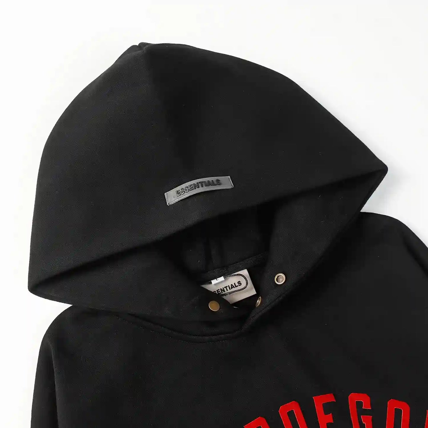 Fear of God ESSENTIALS Signature Baseball Black Red Hoodie