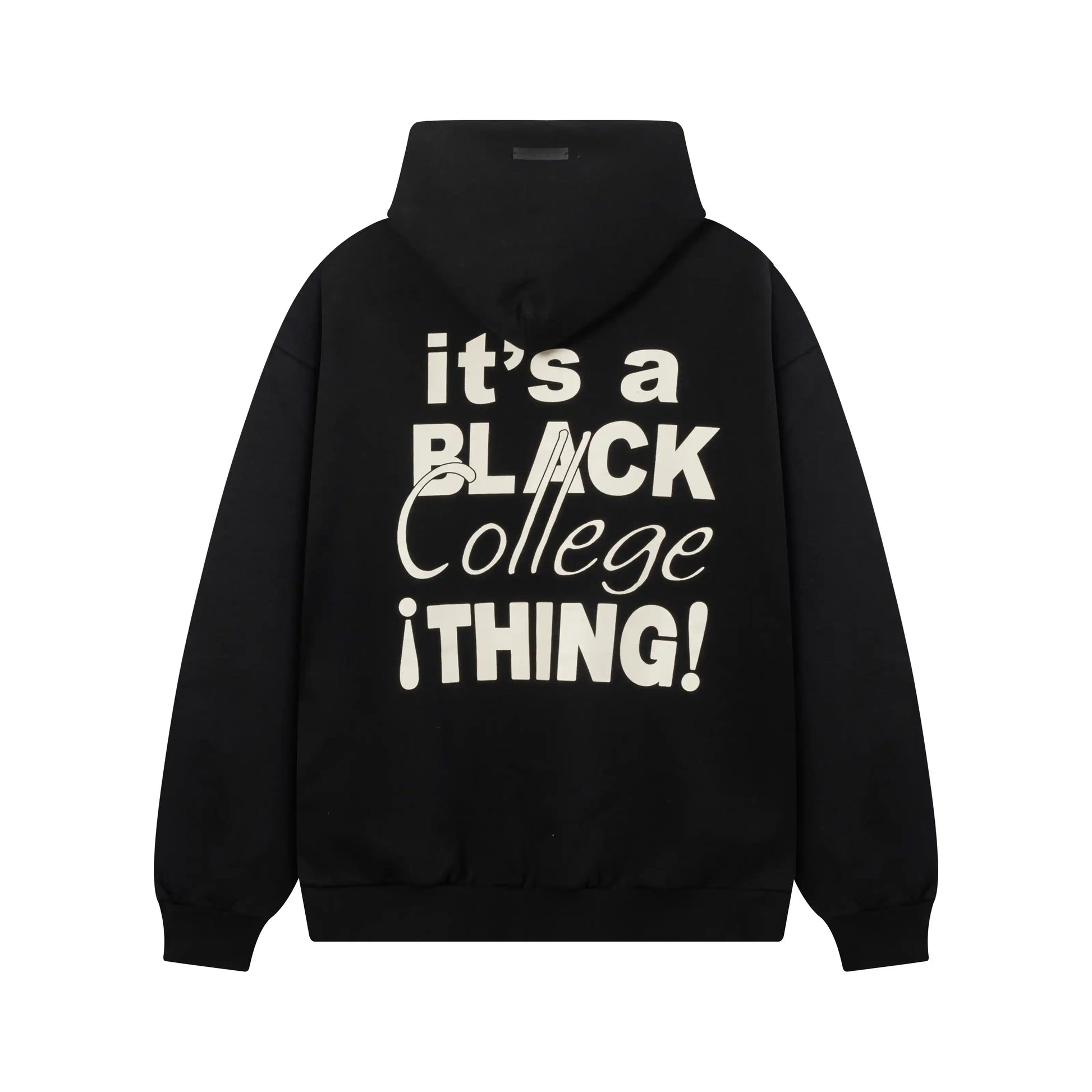 Black Essentials hoodie rib-knit cuff and waist hem detail