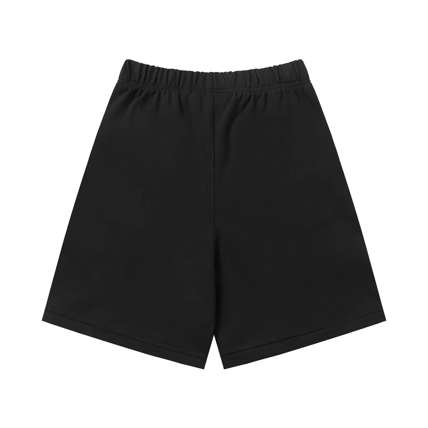 Fear of God Essentials black fleece shorts with tonal branding and long drawstrings