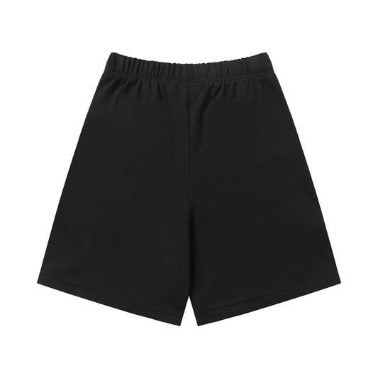 Fear of God Essentials black fleece shorts with tonal branding and long drawstrings