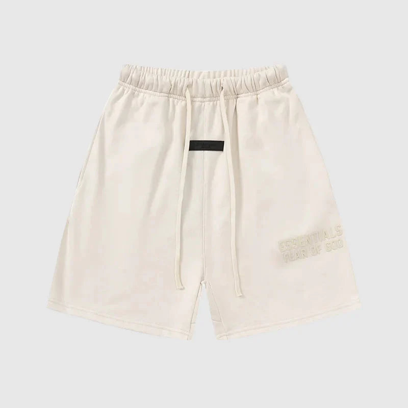 Fear of God Essentials Cloud Dance fleece shorts in light grey with tonal branding