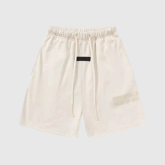 Fear of God Essentials Cloud Dance fleece shorts in light grey with tonal branding