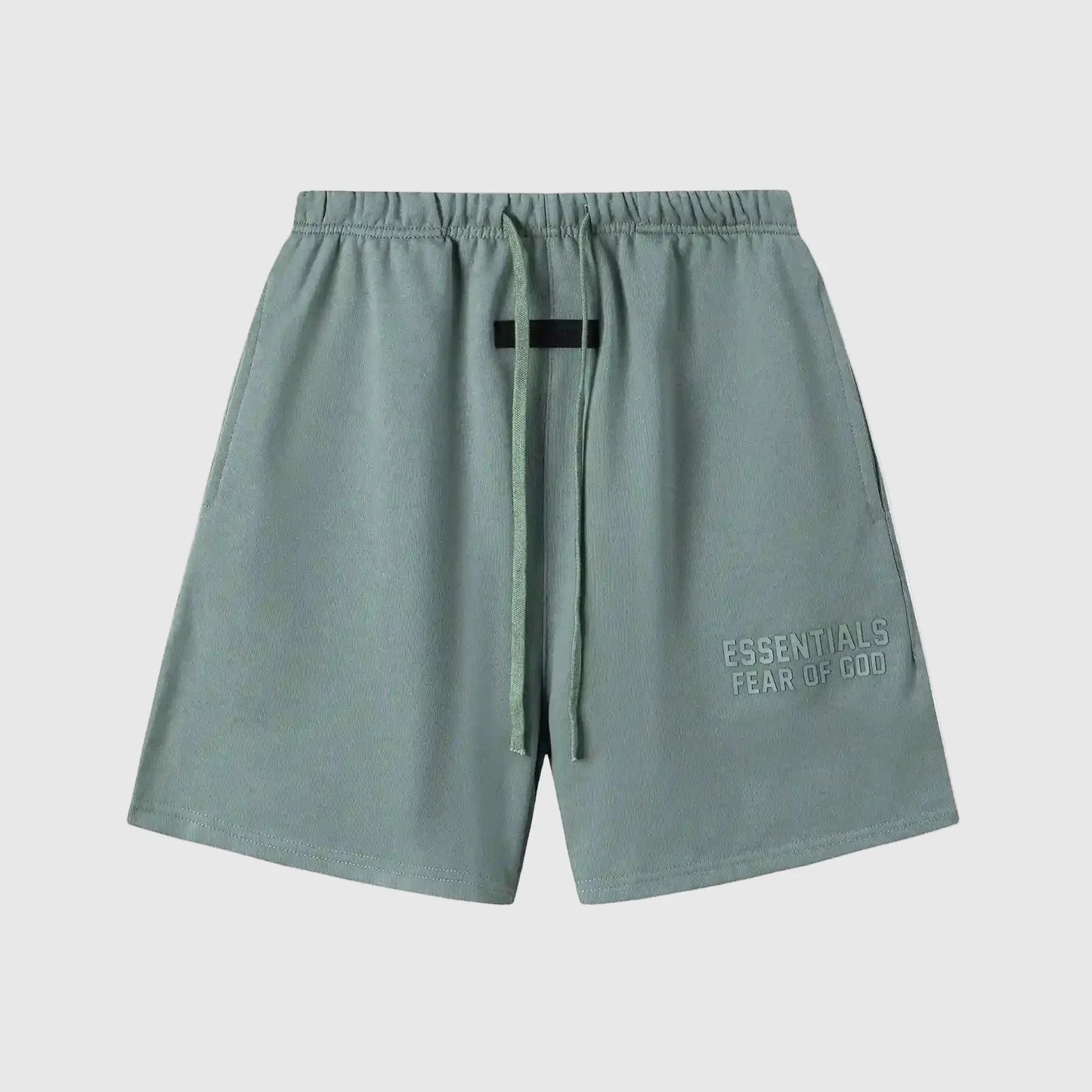 Fear of God Essentials Dawn shorts in beige fleece with tonal logo and relaxed silhouette