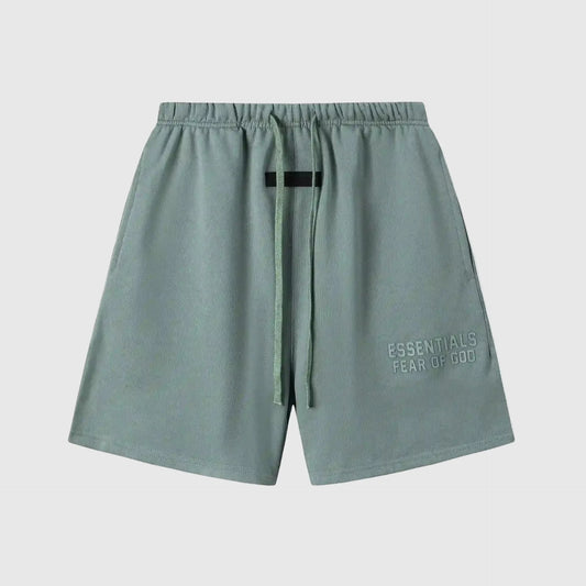 Fear of God Essentials Dawn shorts in beige fleece with tonal logo and relaxed silhouette
