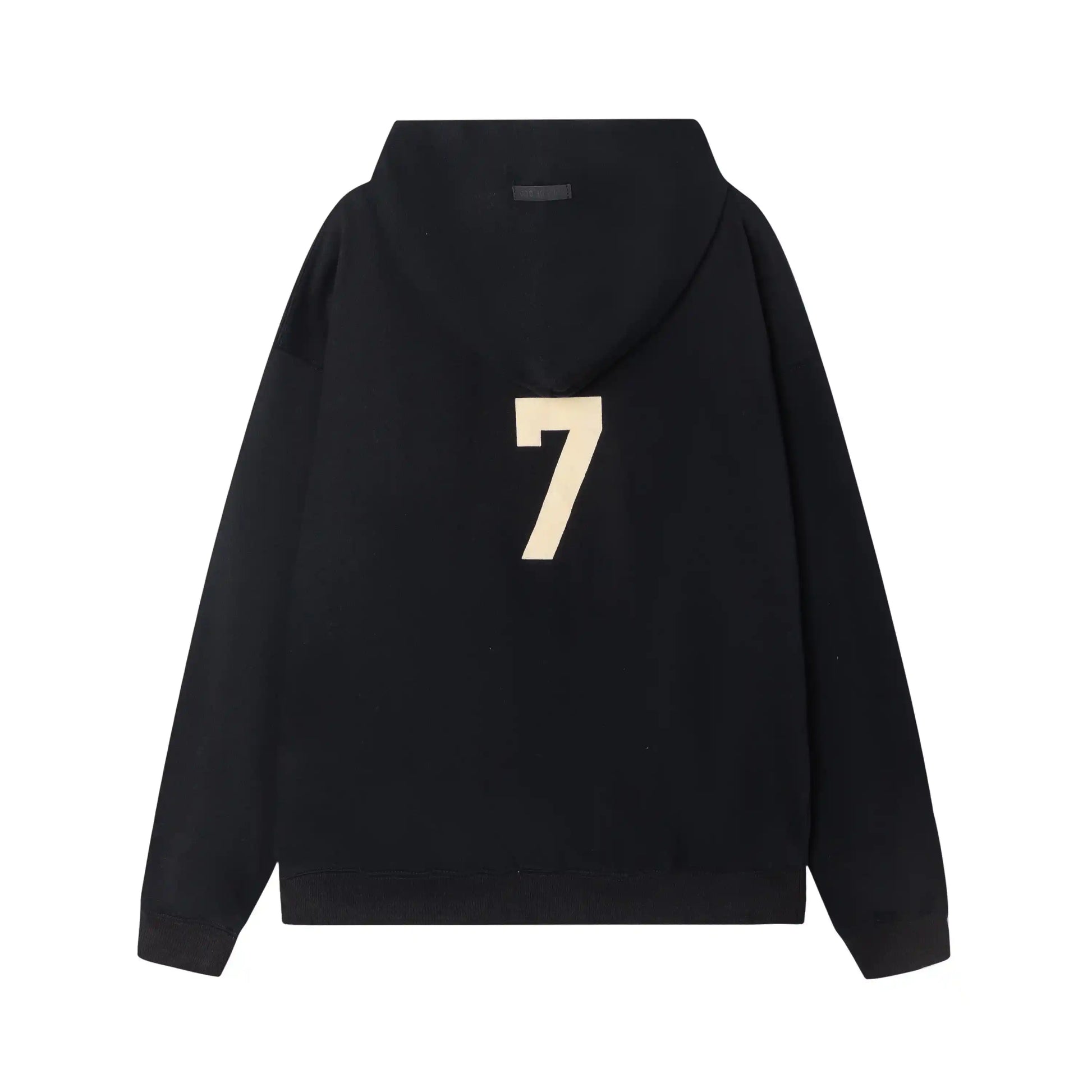 Essentials black hoodie back view relaxed fit heavyweight core fleece