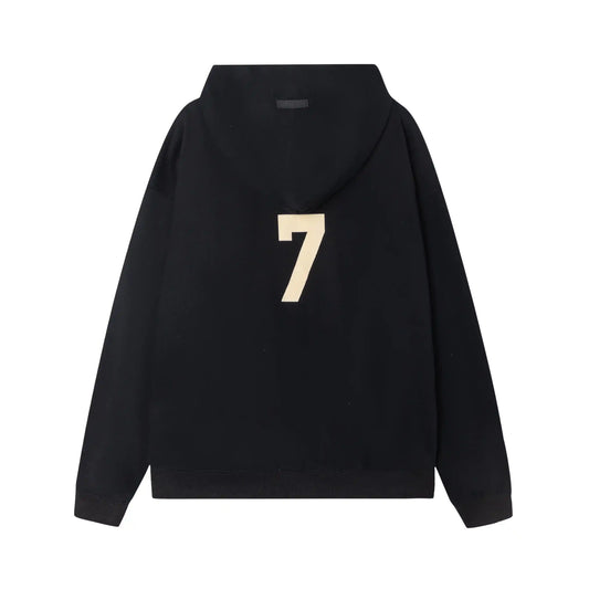 Essentials black hoodie back view relaxed fit heavyweight core fleece