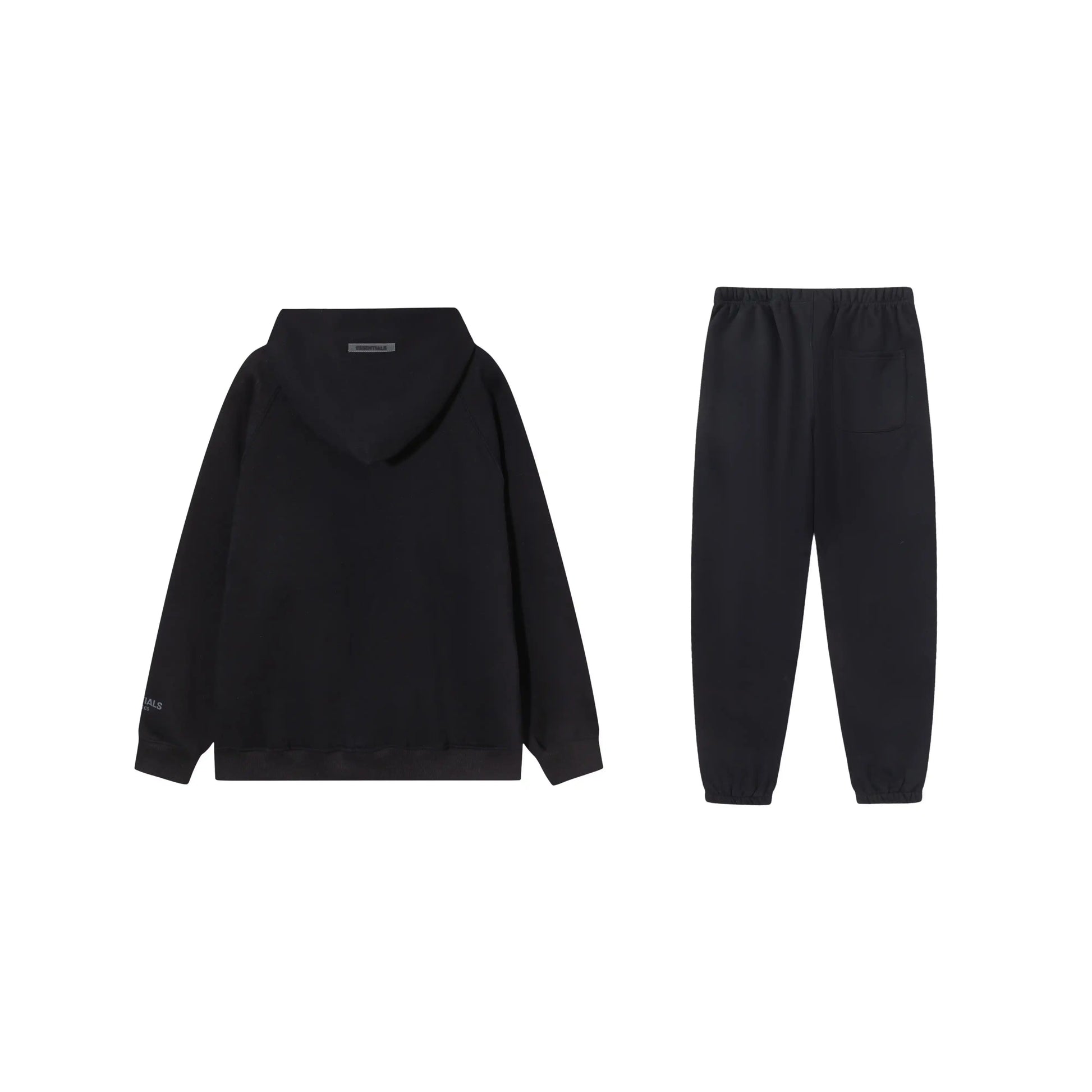 Essentials tracksuit black full set angled view relaxed fit