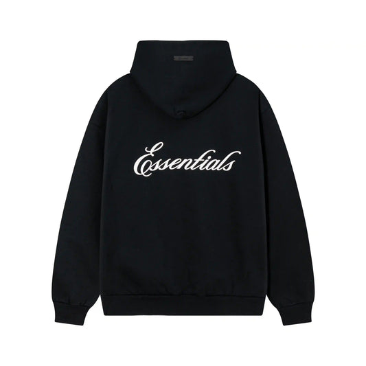 Fear of God Essentials Black Hoodie | Minimal Luxe Black Pullover Essentials Hoodie