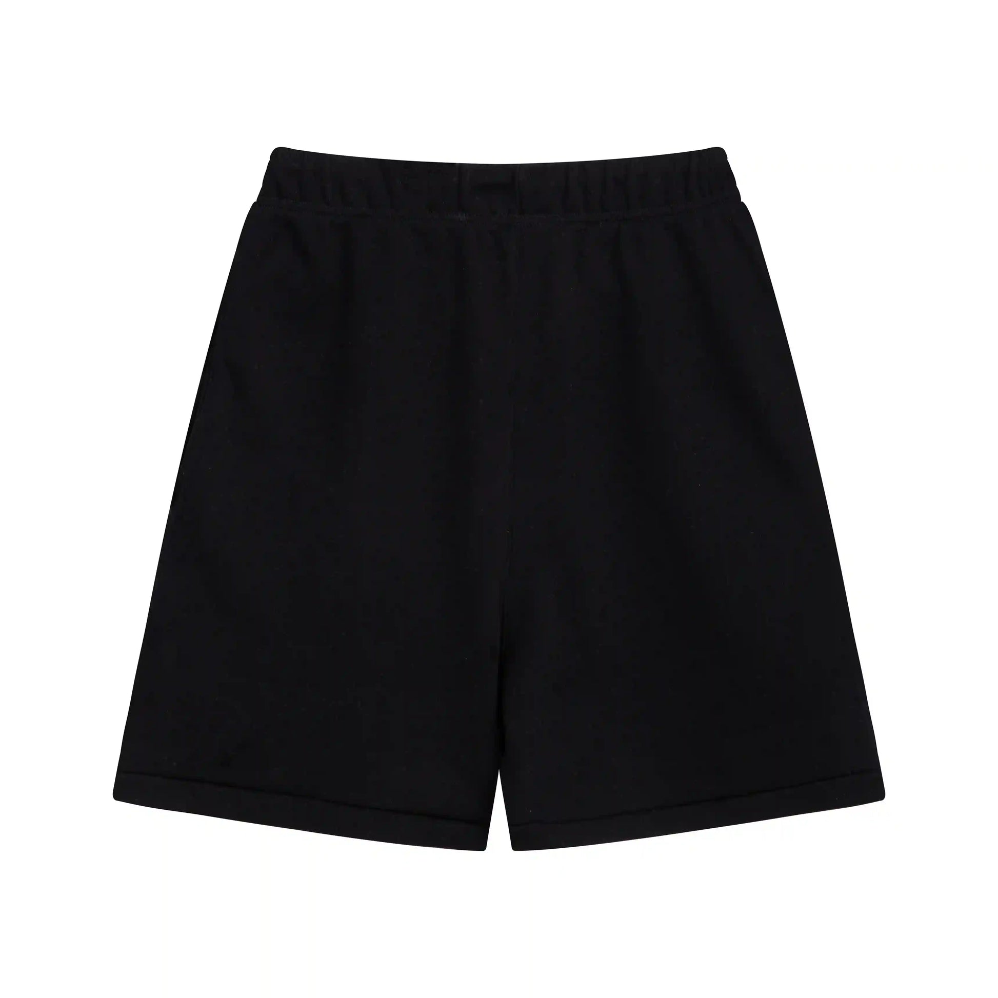 Fear of God Essentials Black fleece shorts relaxed fit side view