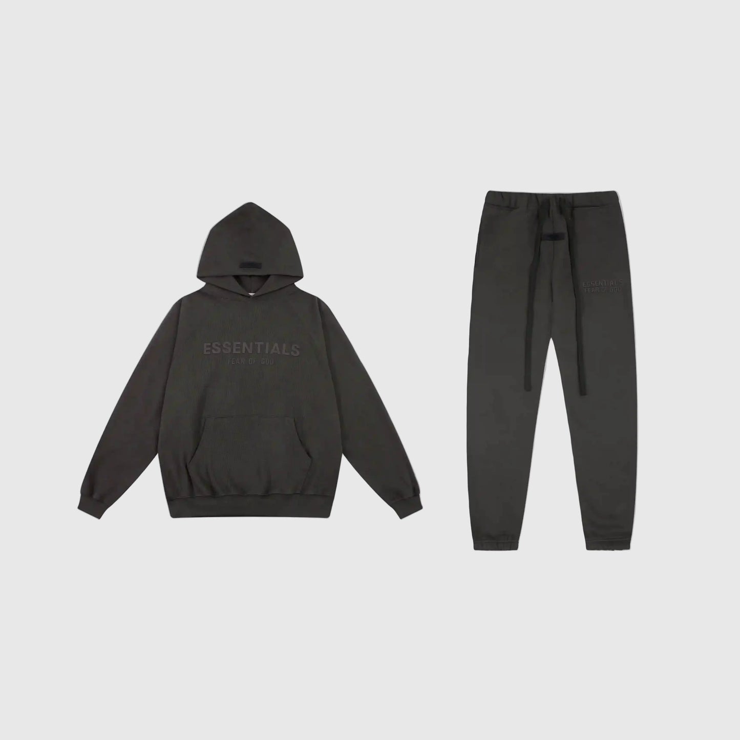 Essentials Black Hoodie Set front view – Fear of God matching set