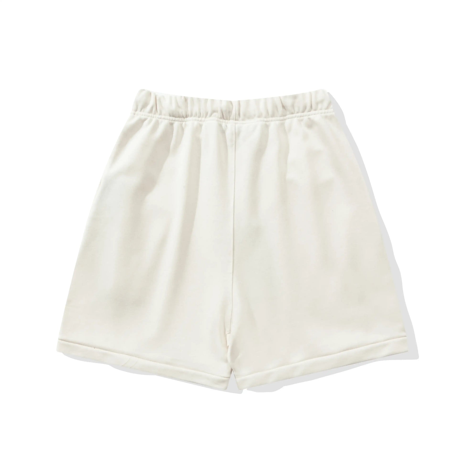 Fear of God Essentials Cloud Dance fleece shorts in light grey with relaxed silhouette and tonal logo