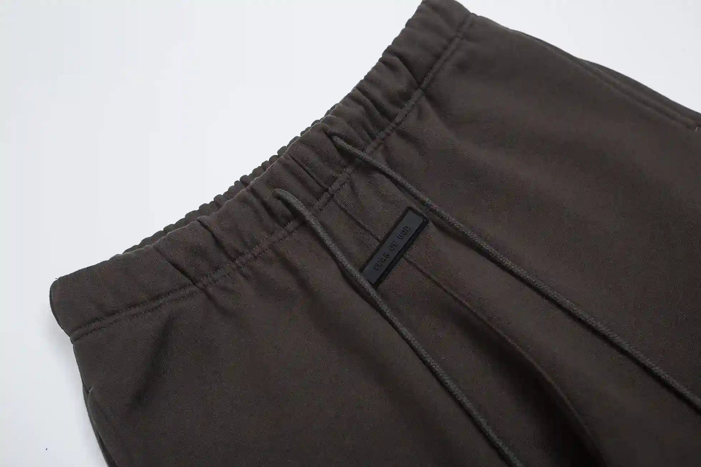 Premium fleece fabric detail on English Walnut sweatpants by Fear of God