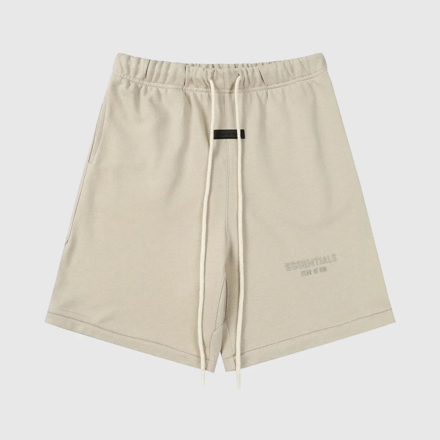 Essentials Pastel Grey fleece shorts front view – Fear of God