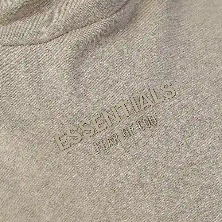 essentials heathered grey hoodie ribbed cuffs and hem detail