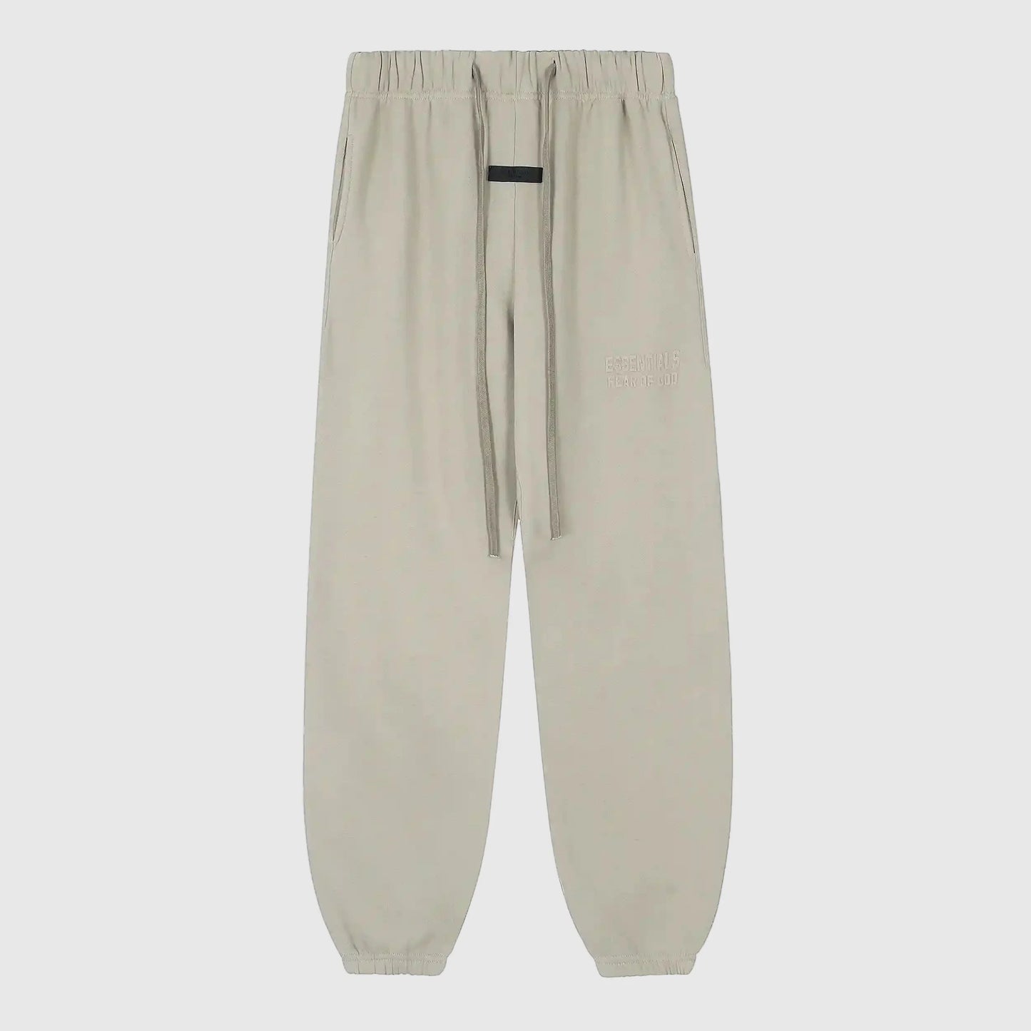 Essentials heathered grey relaxed street fleece sweatpants by Fear of God front view