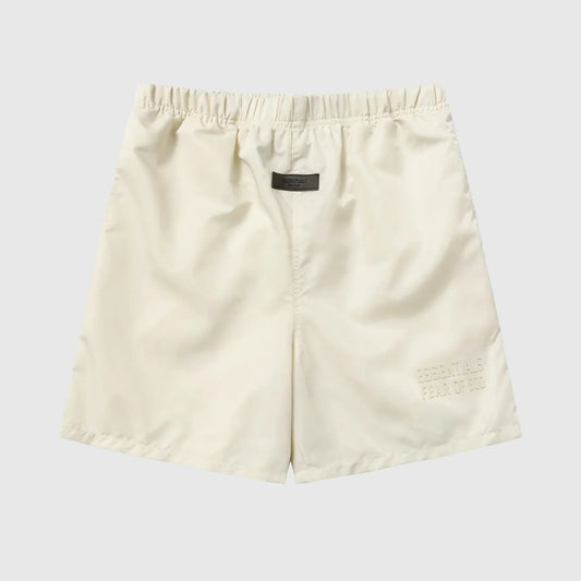 Fear of God Essentials Cloud Dance Shorts in light grey fleece with drawstring waistband