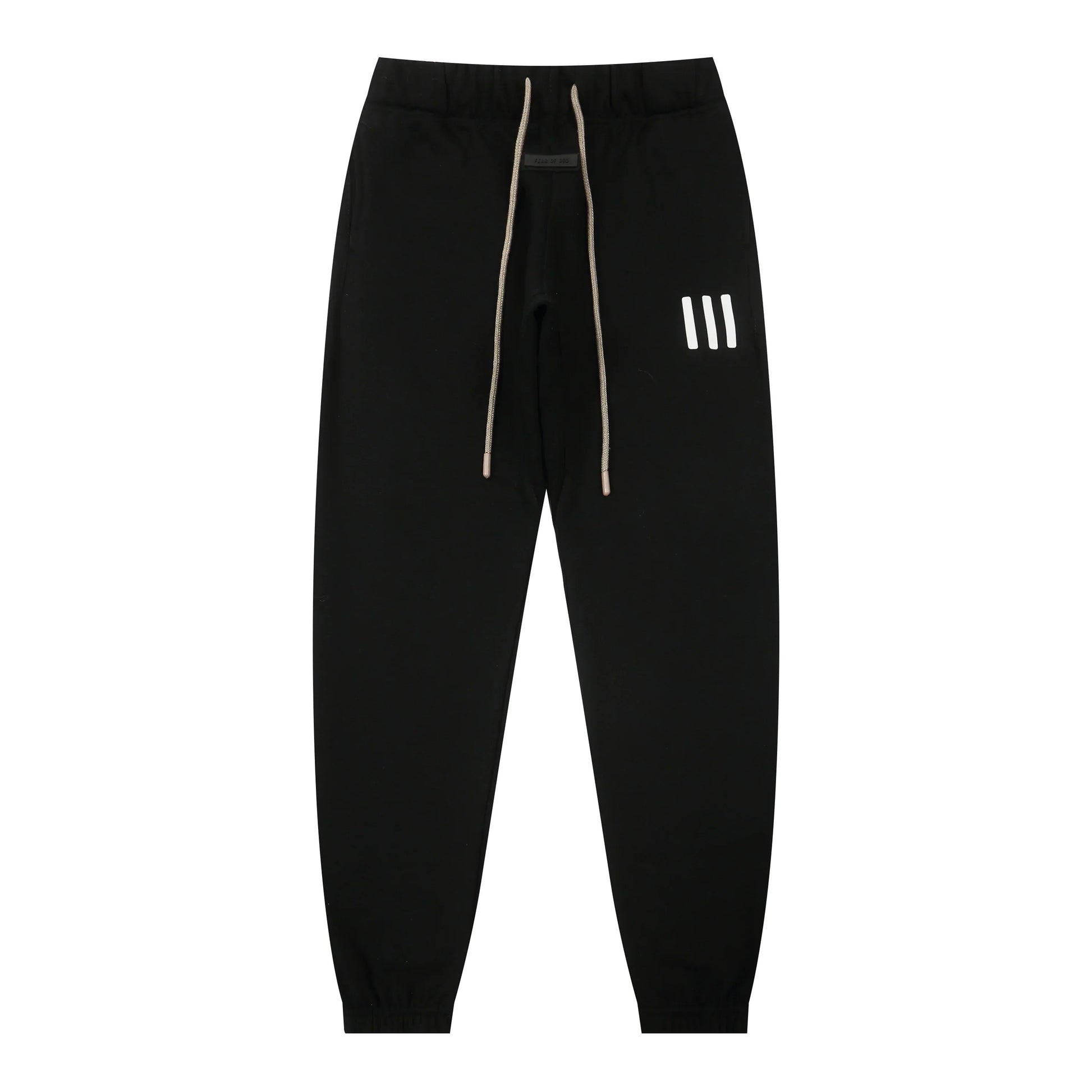Back view of Essentials black easy comfort fleece tracksuit set by Fear Of God