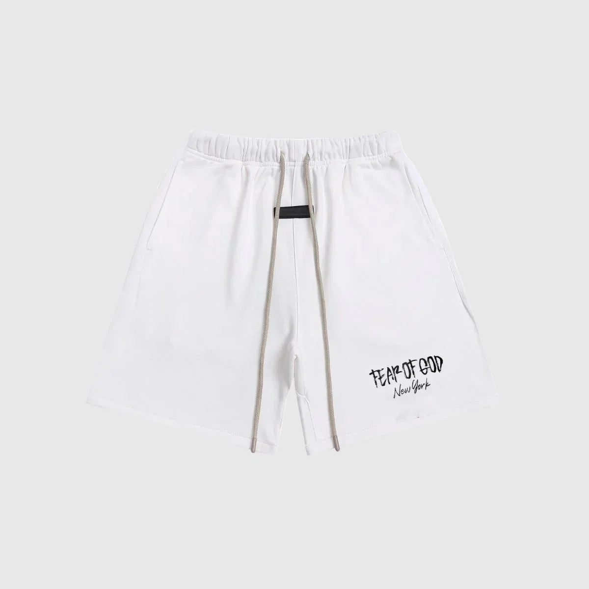 Essentials Eggshell fleece shorts front view – Fear of God